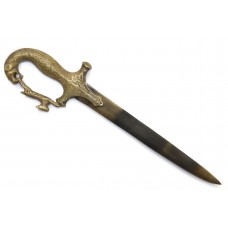 Antique old handle brass tiger hunting deer dagger knife wootz steel blade P 373